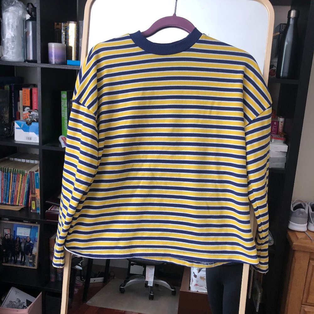 F21 Blue and Yellow Striped Knit Sweater Mens